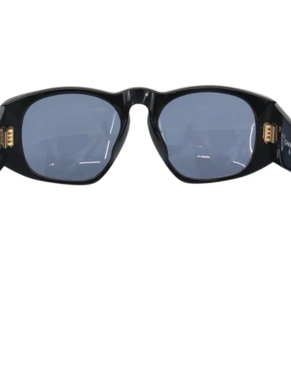 CHANEL Sunglasses Plastic Black Gold CC Auth bs35953